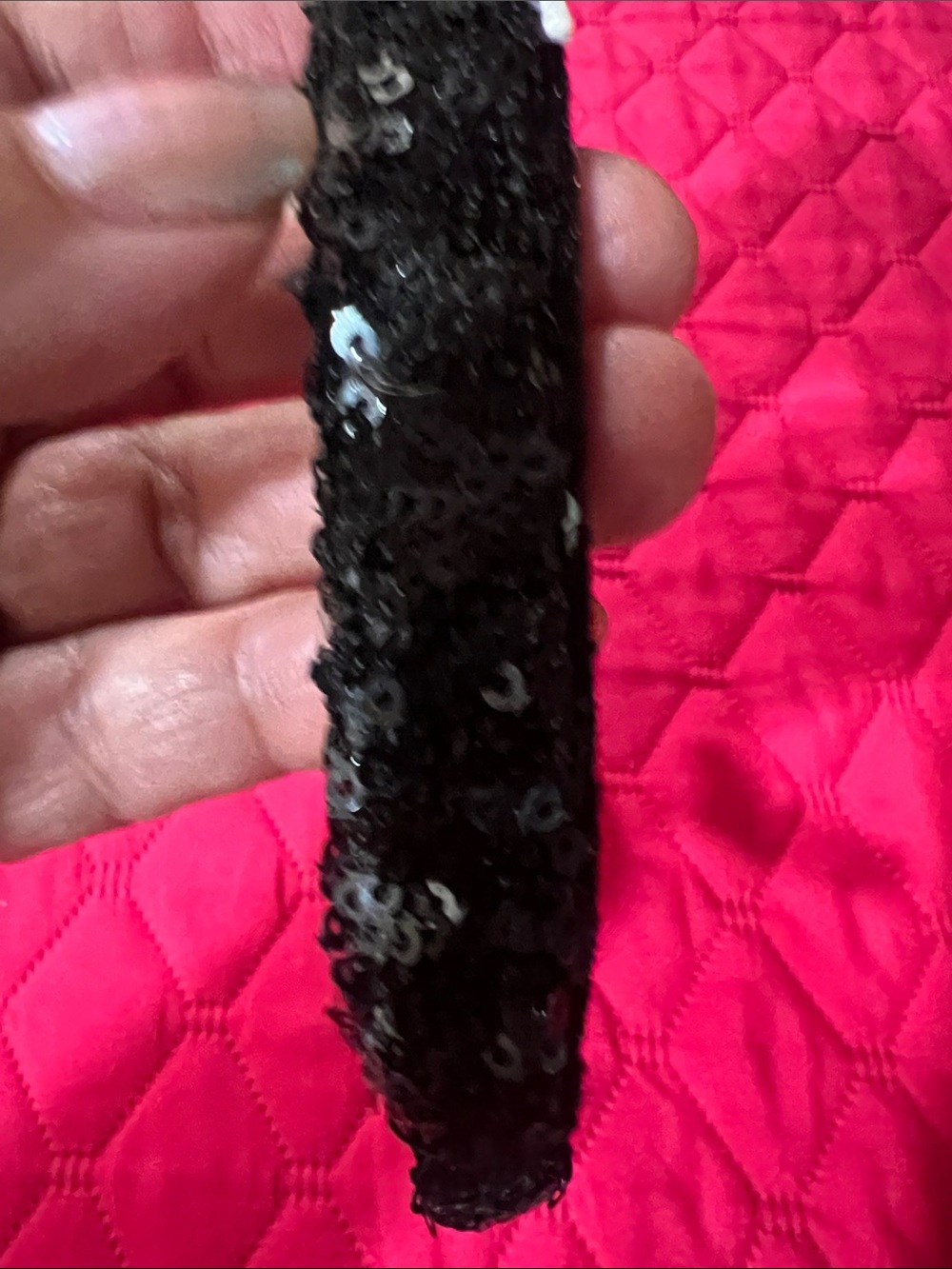 Black Sequin Mouse Ear Headband with Red Sequin Bow - Picture 8 of 10